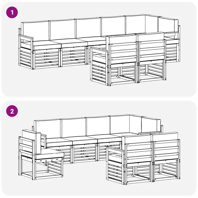 Lauko sofos komplektas 8 pcs Balta ir kreminė