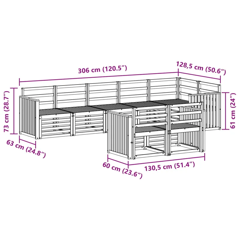 Lauko sofos komplektas 8 pcs Balta 306 x 128,5 x 73 cm