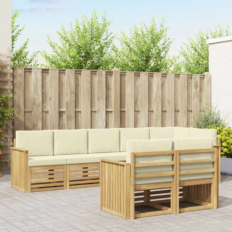 Lauko sofos komplektas 8 pcs Balta ir kreminė