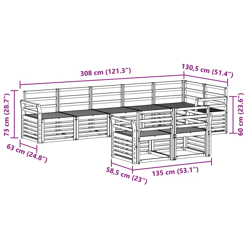 Lauko sofos komplektas 8 pcs Balta 308 x 130,5 x 73 cm