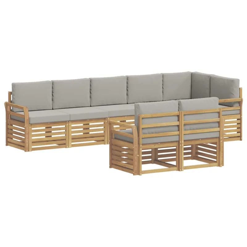 Lauko sofos komplektas 8 pcs Balta ir šviesiai pilka