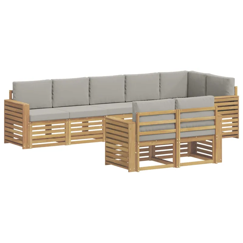 Lauko sofos komplektas 8 pcs Balta ir šviesiai pilka