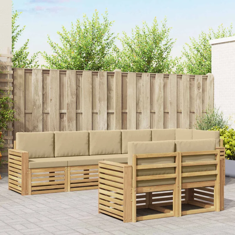 Lauko sofos komplektas 8 pcs Balta ir kreminė