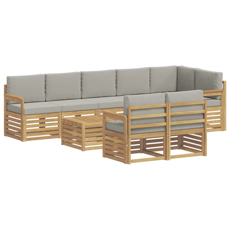 Lauko sofos komplektas 8 pcs Balta ir šviesiai pilka