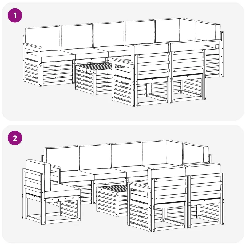 Lauko sofos komplektas 8 pcs Balta ir antracito 59 x 59 x 37 cm