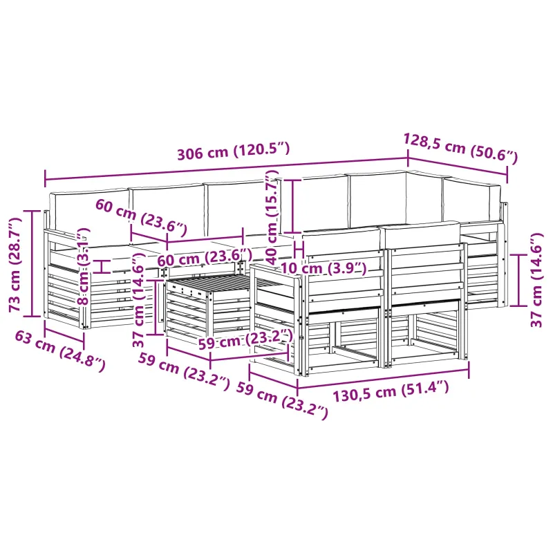 Lauko sofos komplektas 8 pcs Balta ir antracito 59 x 59 x 37 cm