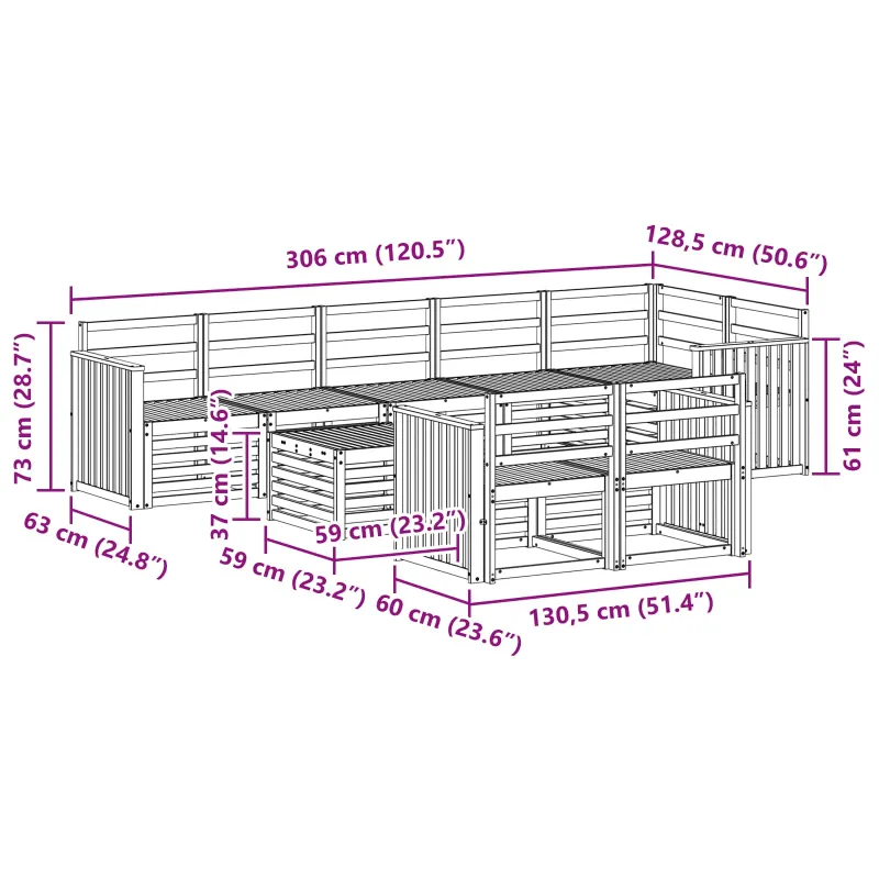 Lauko sofos komplektas 9 pcs Balta 59 x 59 x 37 cm