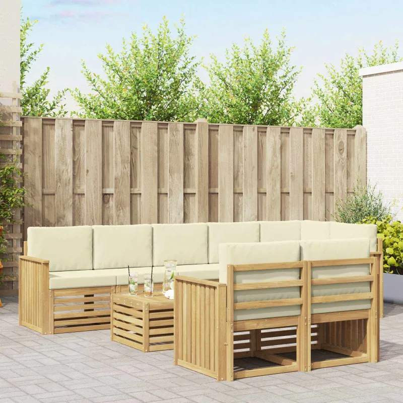 Lauko sofos komplektas 9 pcs Balta ir kreminė 59 x 59 x 37 cm