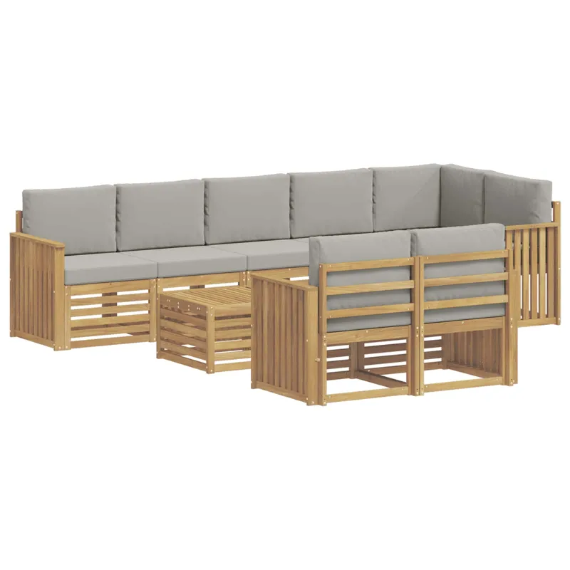 Lauko sofos komplektas 9 pcs Balta ir šviesiai pilka