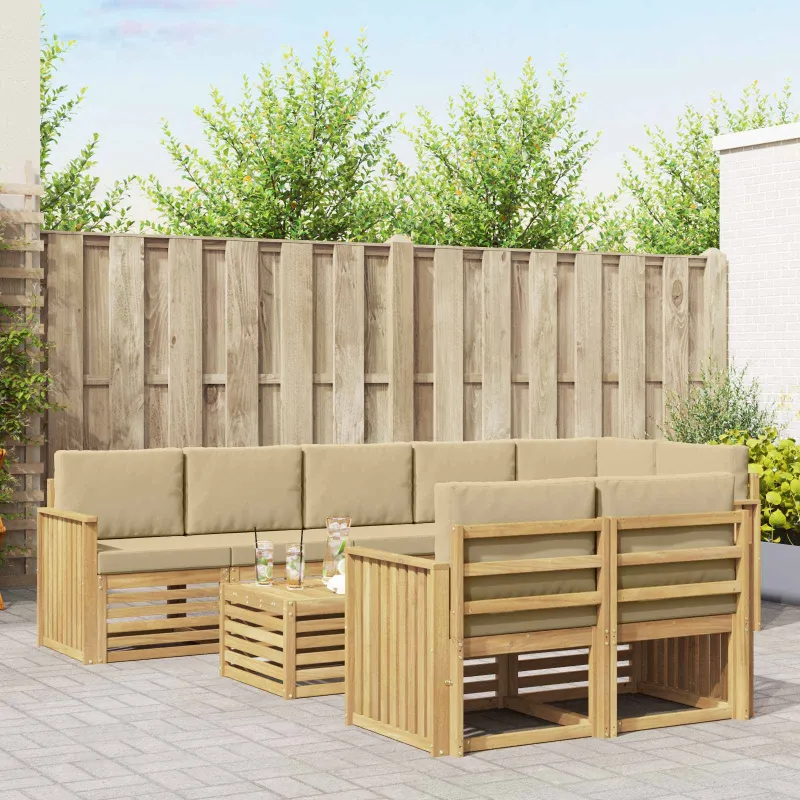 Lauko sofos komplektas 9 pcs Balta ir kreminė 59 x 59 x 37 cm
