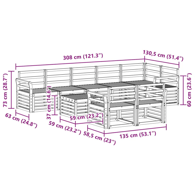 Lauko sofos komplektas 9 pcs Balta 59 x 59 x 37 cm