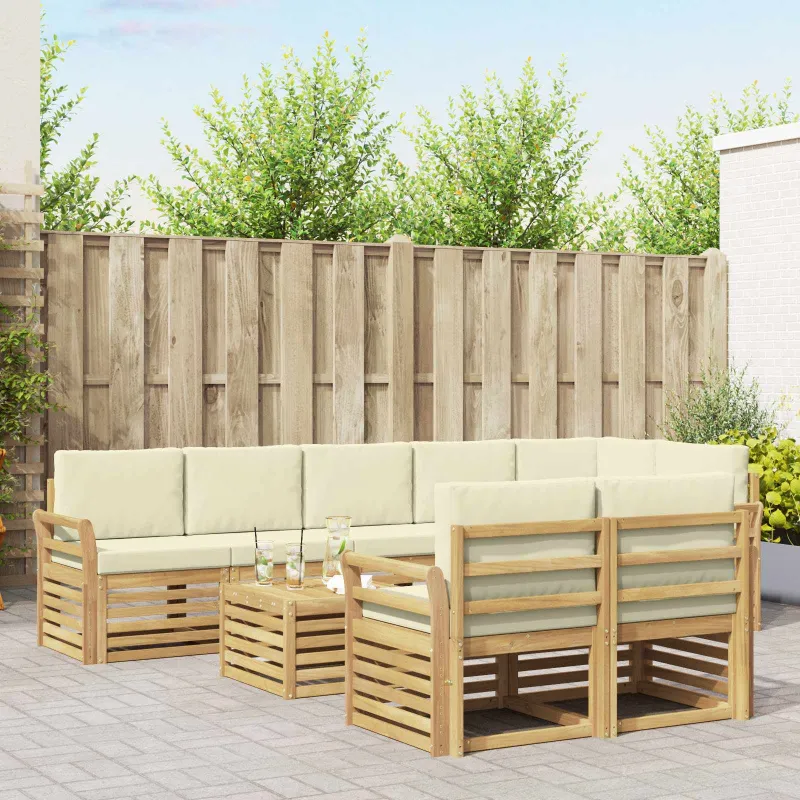 Lauko sofos komplektas 9 pcs Balta ir kreminė 59 x 59 x 37 cm