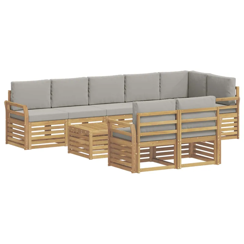 Lauko sofos komplektas 9 pcs Balta ir šviesiai pilka
