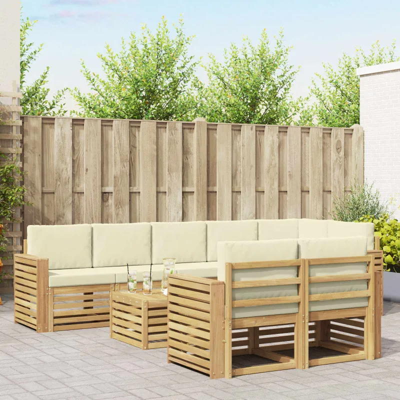 Lauko sofos komplektas 9 pcs Balta ir kreminė 59 x 59 x 37 cm
