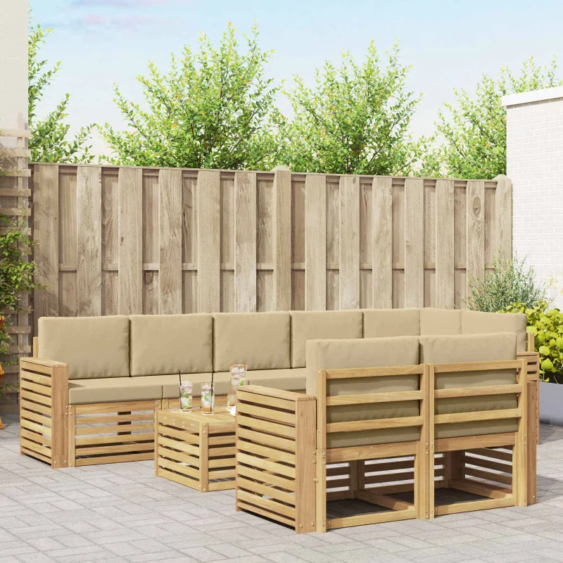 Lauko sofos komplektas 9 pcs Balta ir kreminė 59 x 59 x 37 cm