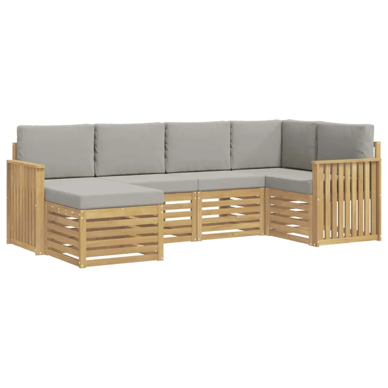 Lauko sofos komplektas 6 pcs Balta ir šviesiai pilka