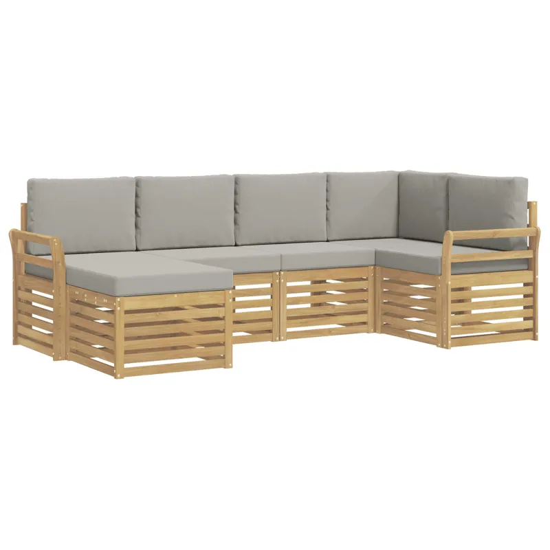 Lauko sofos komplektas 6 pcs Balta ir šviesiai pilka