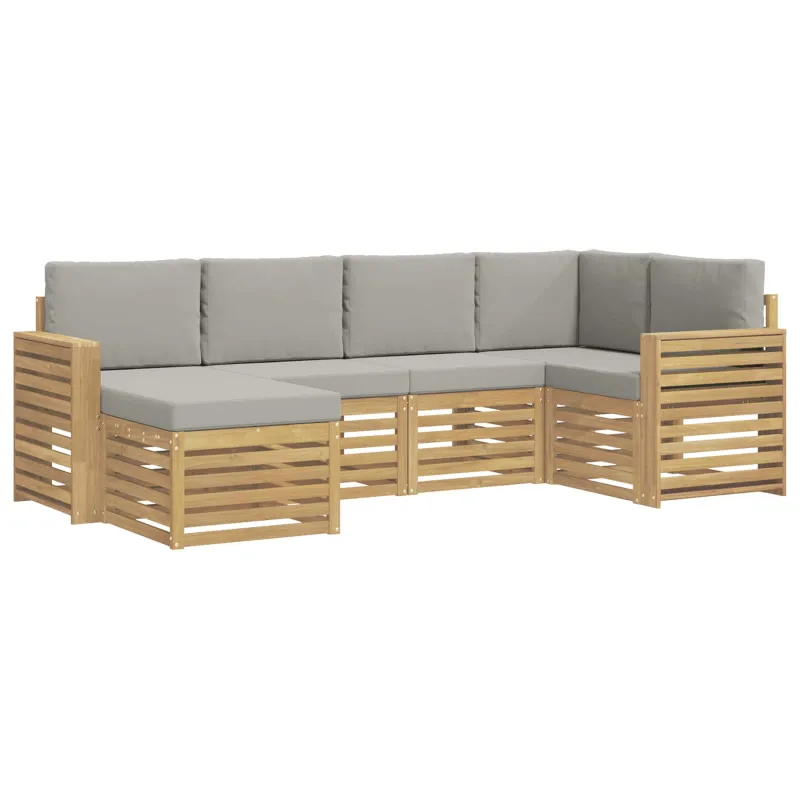 Lauko sofos komplektas 6 pcs Balta ir šviesiai pilka