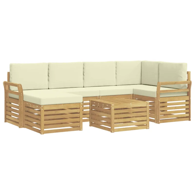 Lauko sofos komplektas 7 pcs Balta ir kreminė Poliesteris