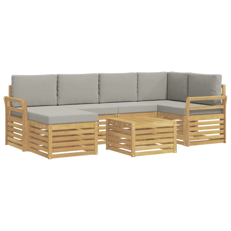 Lauko sofos komplektas 7 pcs Balta ir šviesiai pilka