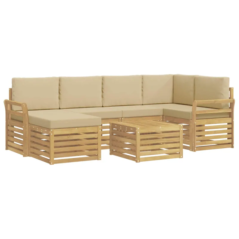 Lauko sofos komplektas 7 pcs Balta ir kreminė Poliesteris