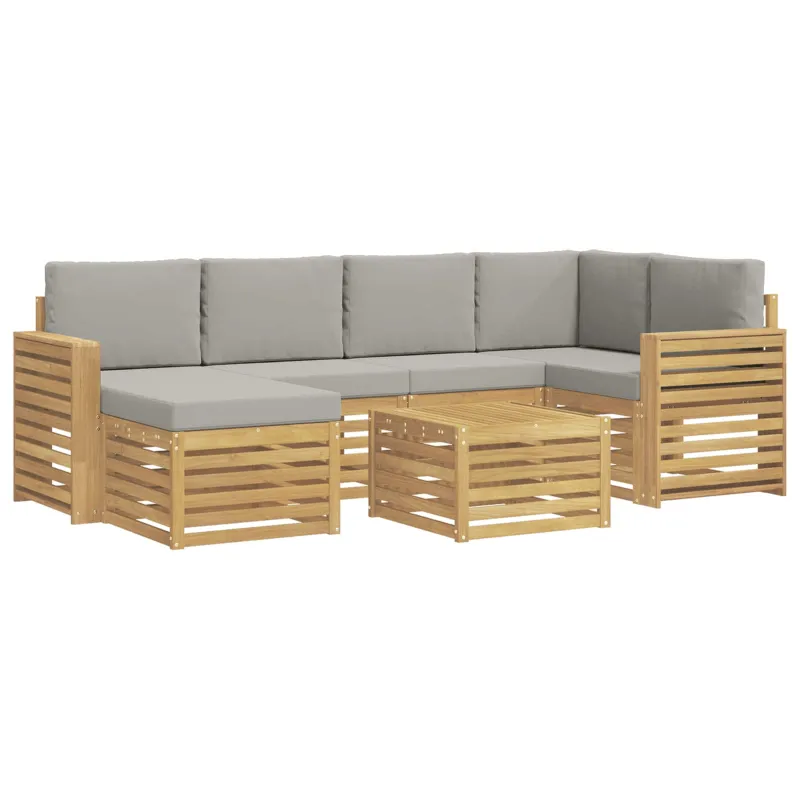 Lauko sofos komplektas 7 pcs Balta ir šviesiai pilka