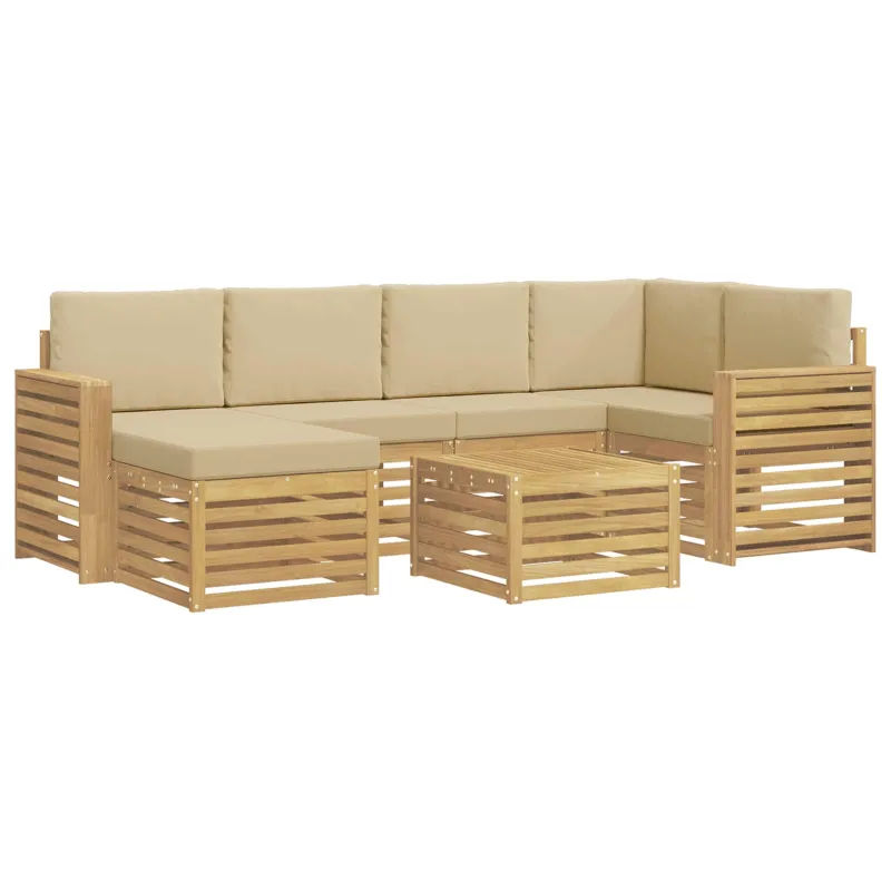 Lauko sofos komplektas 7 pcs Balta ir kreminė Poliesteris
