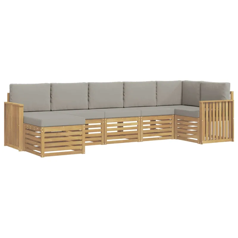 Lauko sofos komplektas 7 pcs Balta ir šviesiai pilka