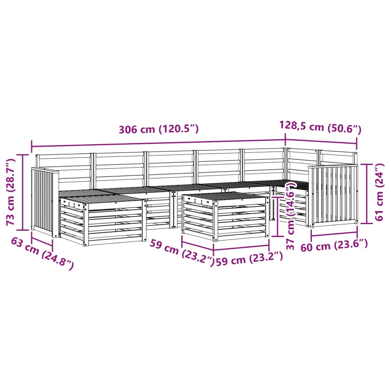 Lauko sofos komplektas 8 pcs Balta 59 x 59 x 37 cm