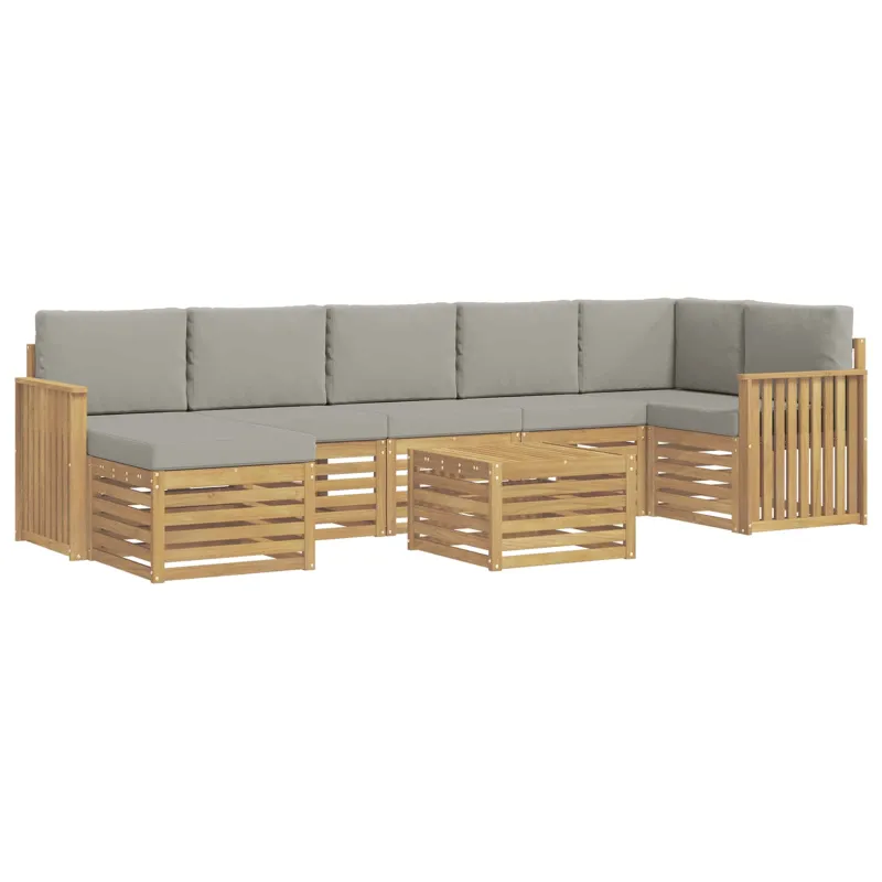 Lauko sofos komplektas 8 pcs Balta ir šviesiai pilka