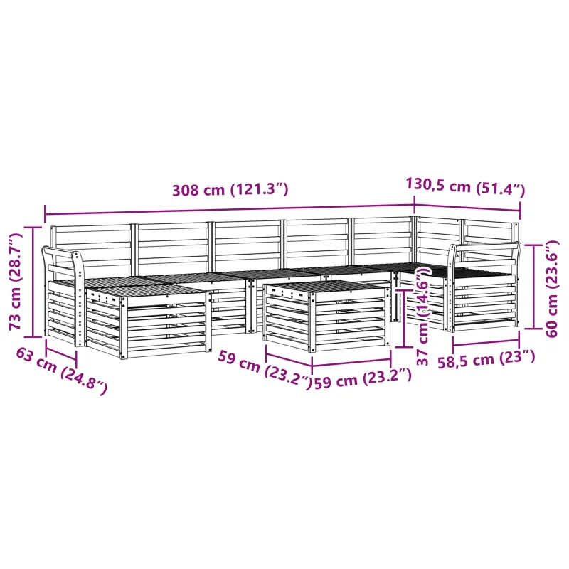 Lauko sofos komplektas 8 pcs Balta 59 x 59 x 37 cm