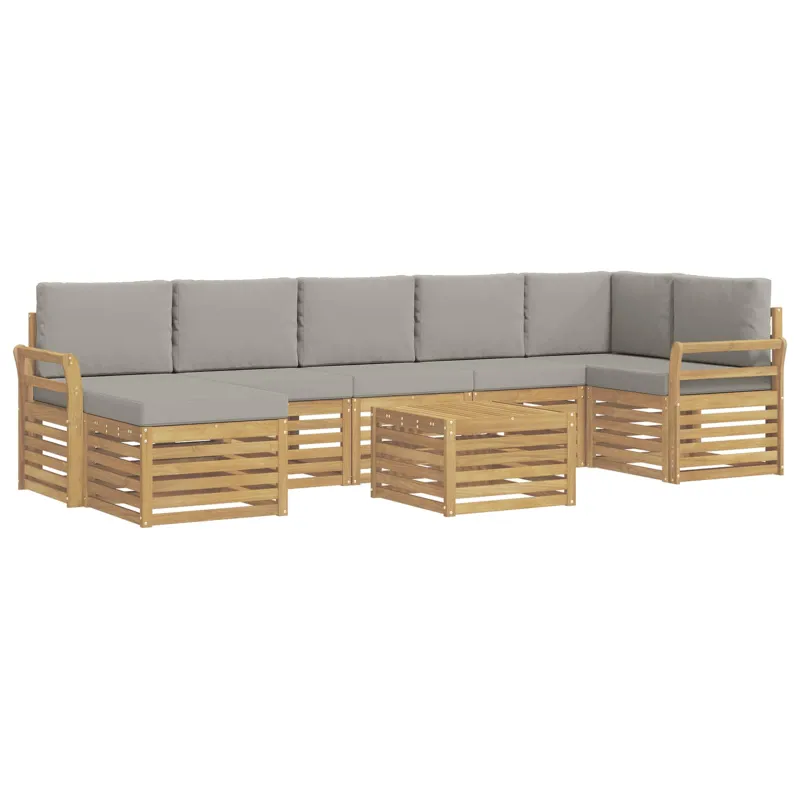 Lauko sofos komplektas 8 pcs Balta ir šviesiai pilka