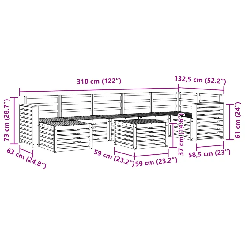 Lauko sofos komplektas 8 pcs Balta 59 x 59 x 37 cm
