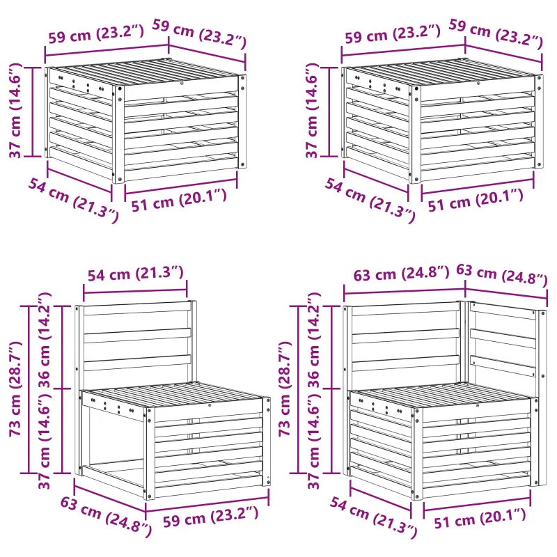 Lauko sofos komplektas 8 pcs Balta 59 x 59 x 37 cm