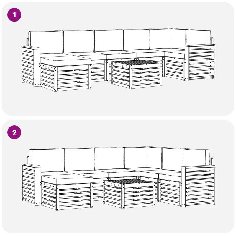 Lauko sofos komplektas 8 pcs Balta ir kreminė 59 x 59 x 37 cm