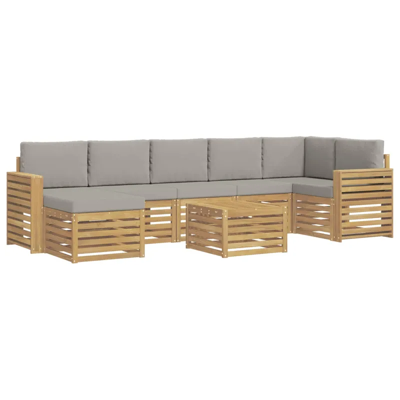 Lauko sofos komplektas 8 pcs Balta ir šviesiai pilka