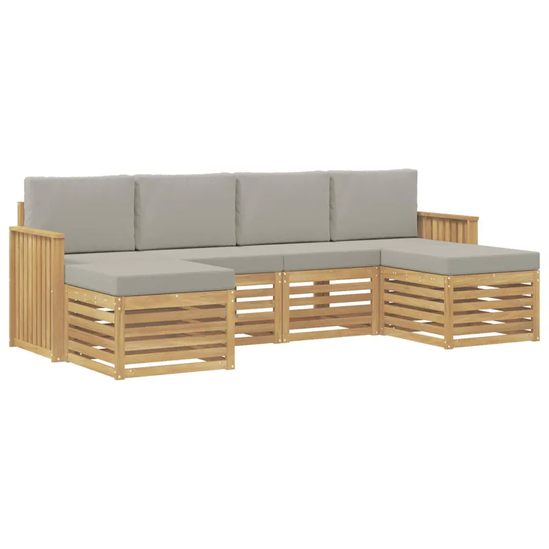 Lauko sofos komplektas 6 pcs Balta ir šviesiai pilka