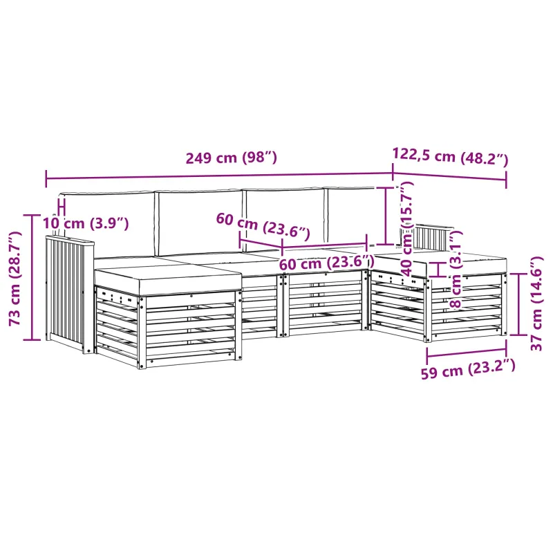 Lauko sofos komplektas 6 pcs Balta ir kreminė