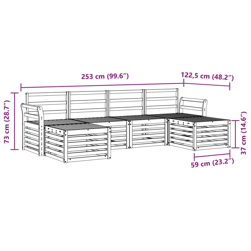 Lauko sofos komplektas 6 pcs Balta 253 x 122,5 x 73 cm