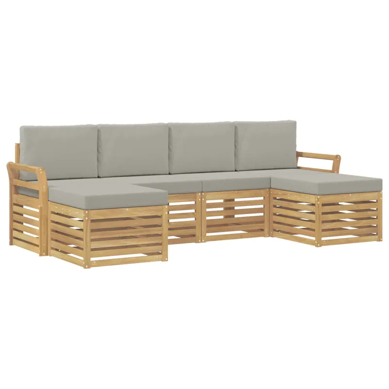 Lauko sofos komplektas 6 pcs Balta ir šviesiai pilka