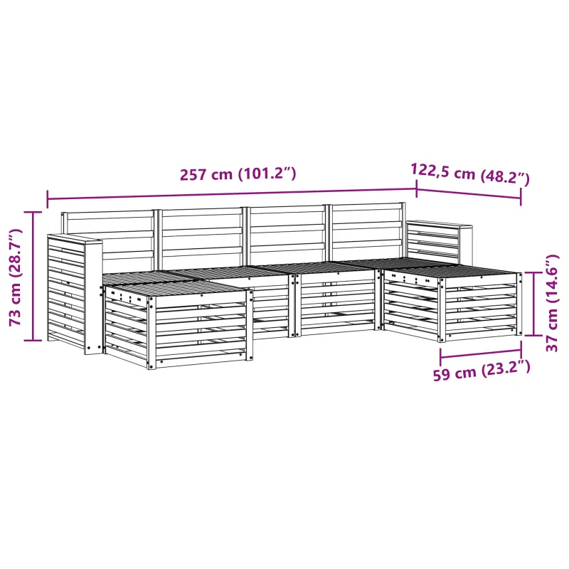 Lauko sofos komplektas 6 pcs Balta 257 x 122,5 x 73 cm