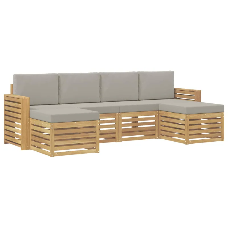 Lauko sofos komplektas 6 pcs Balta ir šviesiai pilka
