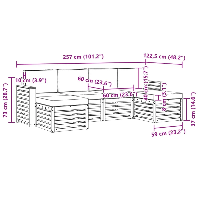 Lauko sofos komplektas 6 pcs Balta ir antracito