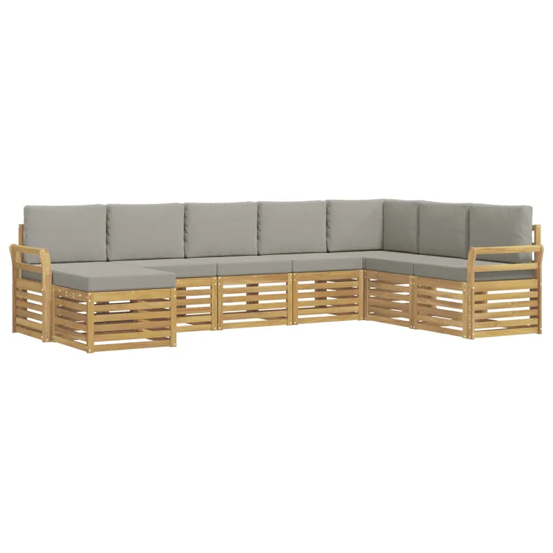 Lauko sofos komplektas 8 pcs Balta ir šviesiai pilka
