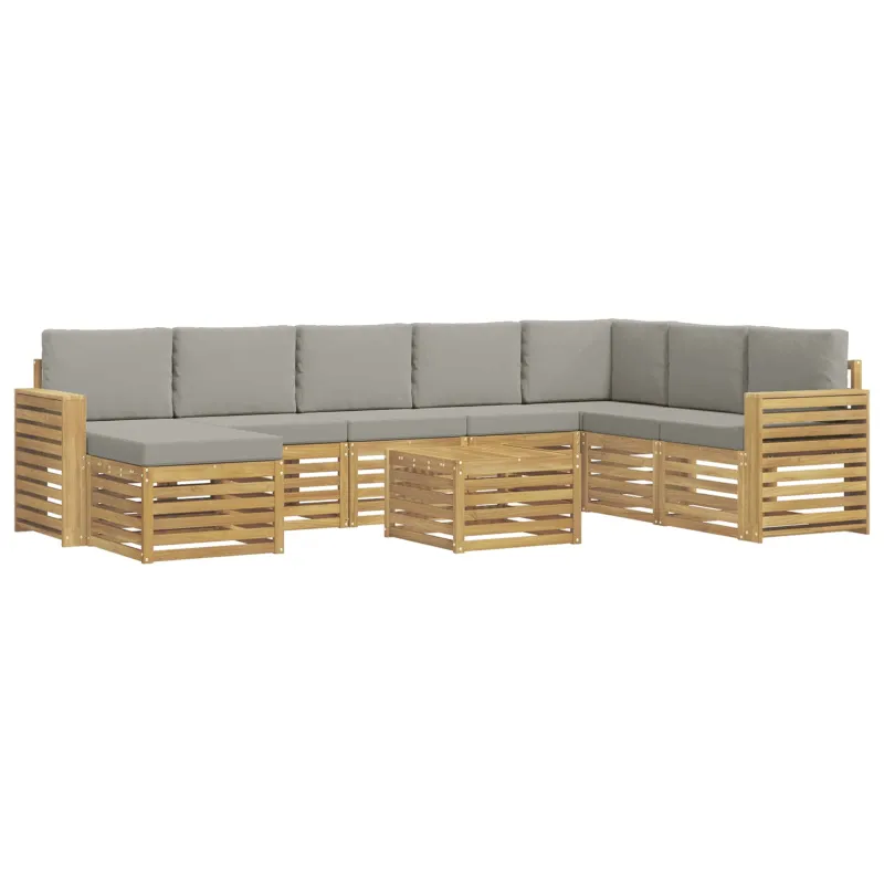 Lauko sofos komplektas 9 pcs Balta ir šviesiai pilka