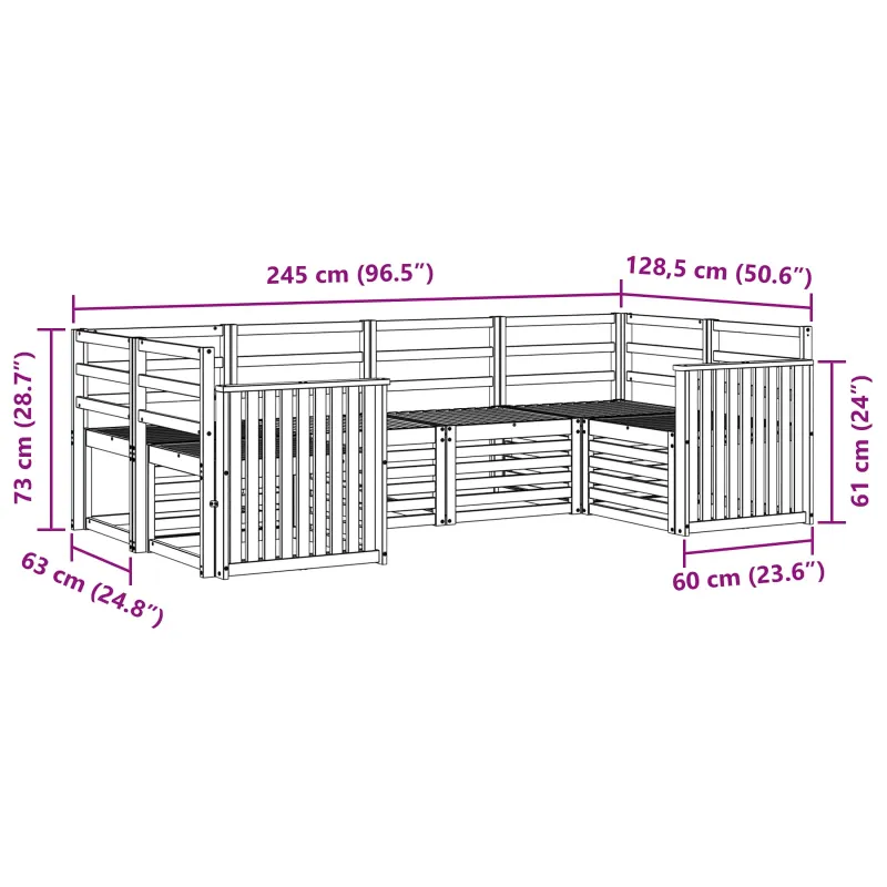 Lauko sofos komplektas 6 pcs Balta 245 x 128,5 x 73 cm