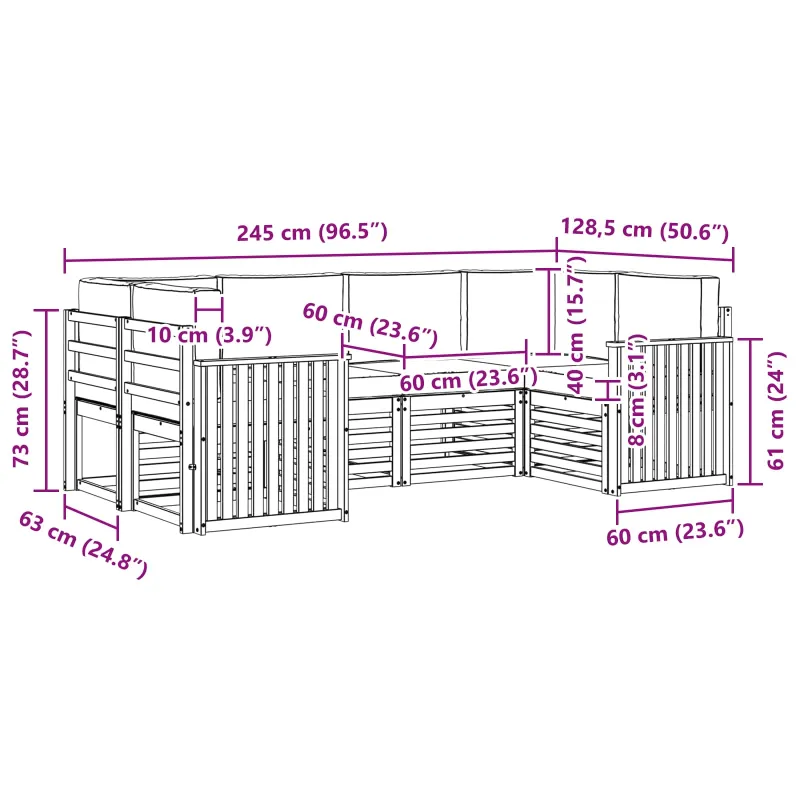 Lauko sofos komplektas 6 pcs Balta ir antracito