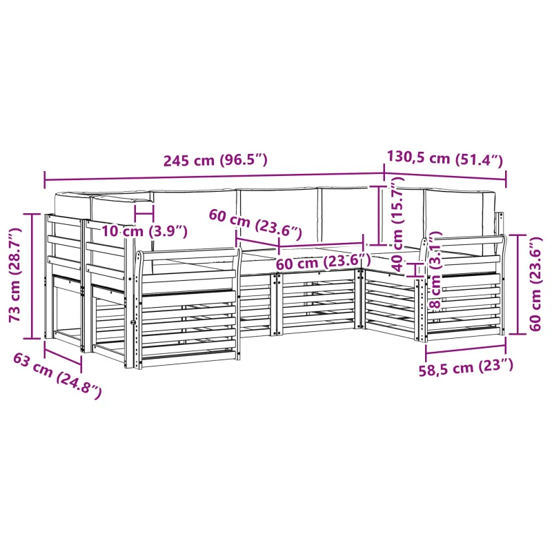 Lauko sofos komplektas 6 pcs Balta ir kreminė