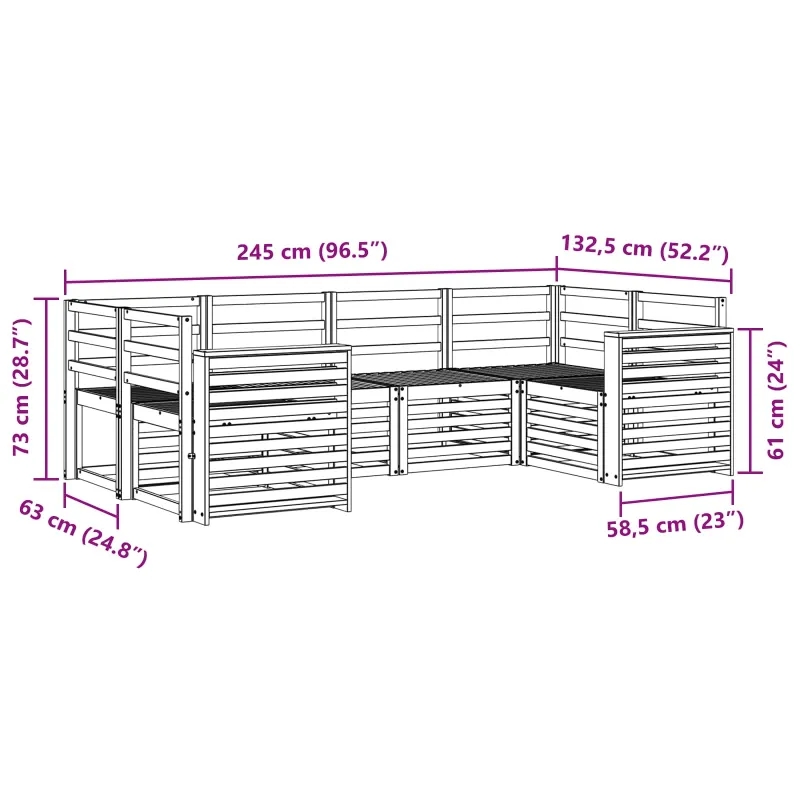 Lauko sofos komplektas 6 pcs Balta 245 x 132,5 x 73 cm