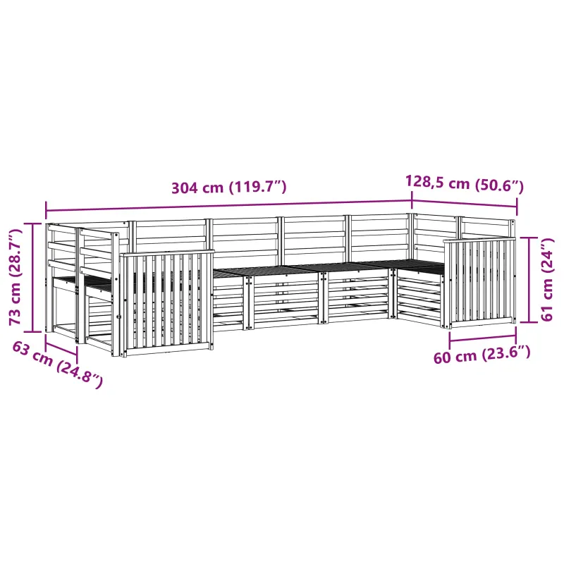 Lauko sofos komplektas 7 pcs Balta 304 x 128,5 x 73 cm